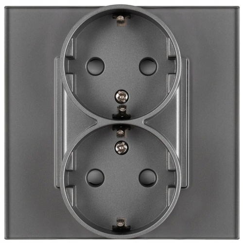 Priză Dublă Din Sticlă Schuko Cu Împământare Fără Pin Gri