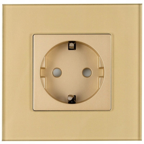 Priză Din Sticlă Schuko Simplă Cu Împământare Fără Pin Aurie