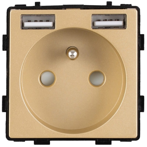 Modul Priză Cu Pin + Încărcător Dublu USB A+A Auriu Pentru Rame