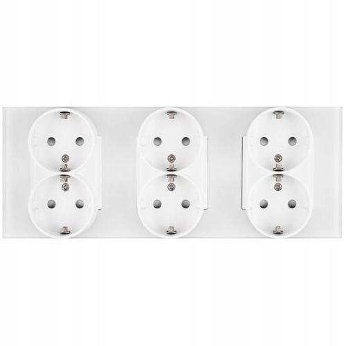 Priză Triplă Dublă Schuko Din Sticlă Albă Ramă Triplă