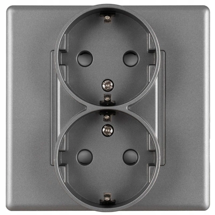 Priză Dublă Schuko Gri Cu Împământare Fără Pin Set Cu Ramă PCV