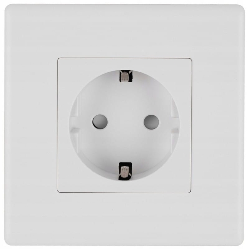 Priză Albă Schuko Cu Împământare Fără Pin Set Cu Ramă PCV