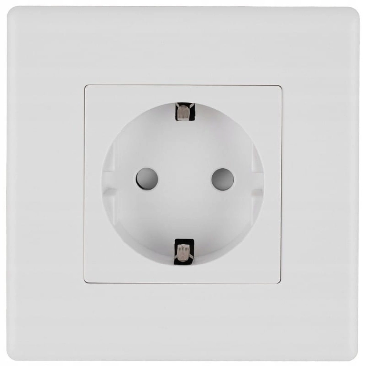 Priză Albă Schuko Cu Împământare Fără Pin Set Cu Ramă PCV