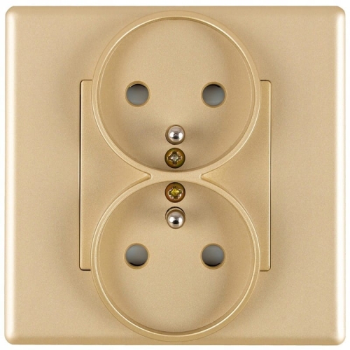 Priză Dublă Aurie Cu Pin Set Cu Ramă PCV