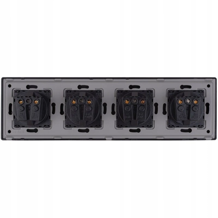 Priză Cvadruplă Schuko Neagră Ramă PVC Cvadruplă Și 4 X Priză