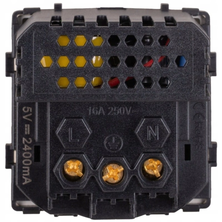 Modul Priză Cu Pin De Împământare + Încărcător Dublu USB Tip A+C 20W Aurie Pentru Rame