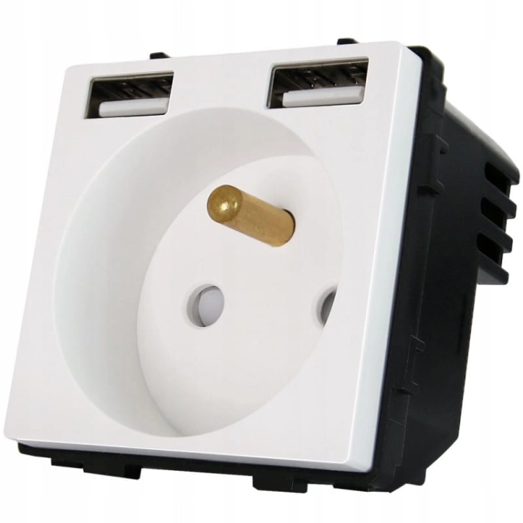 Priză Albă + Încărcător Dublu USB 2.4A A+A Set Cu Ramă PVC