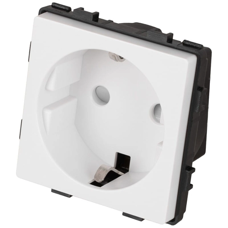 Priză Albă Schuko Cu Împământare Fără Pin Set Cu Ramă PCV