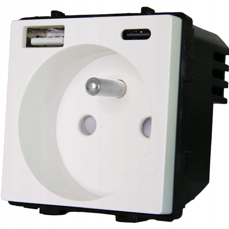 Priză Albă Încărcător Dublu USB A+C 20W Set Cu Ramă PVC