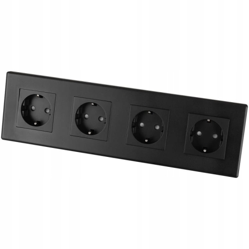 Priză Cvadruplă Schuko Neagră Ramă PVC Cvadruplă Și 4 X Priză