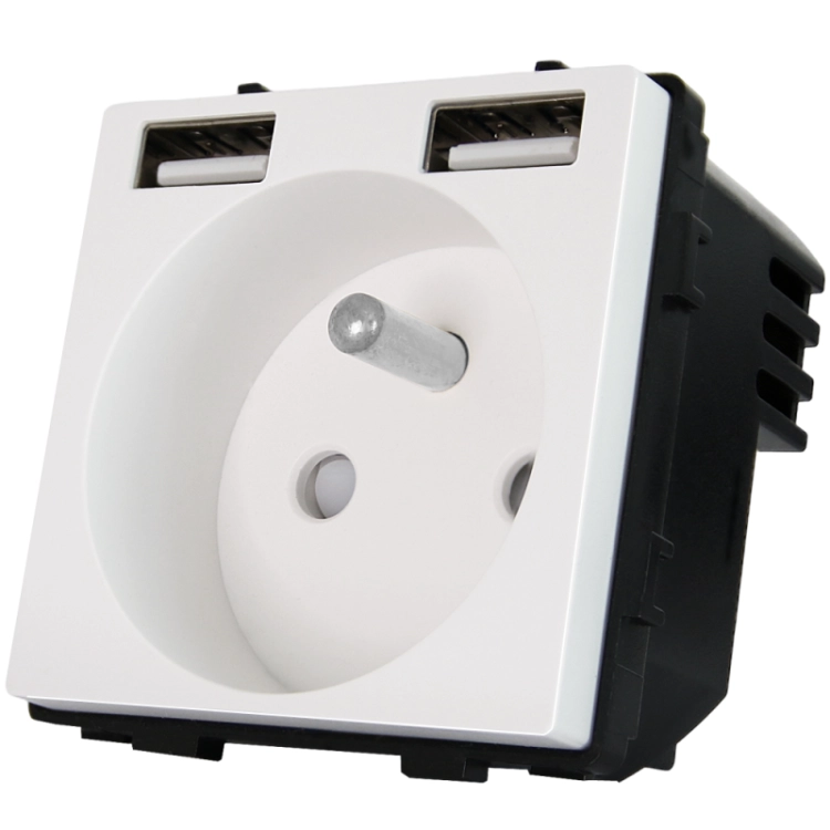 Modul Priză Cu Pin De Împământare Albă + Încărcător Dublu USB A+A 2.4A Pentru Rame