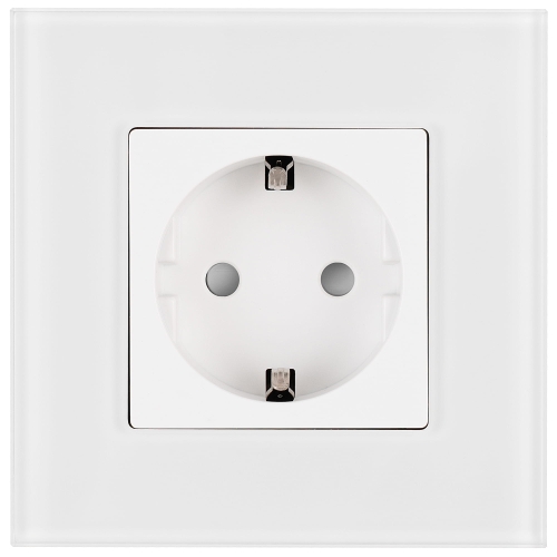 Priză Schuko Cu Împământare Fără Pin Simplă Din Sticlă Albă