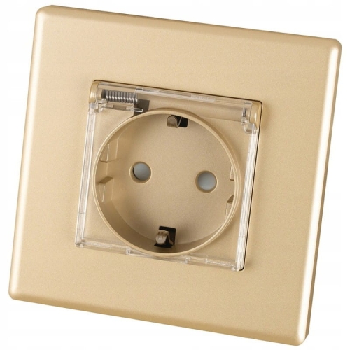 Priză Cu Capac Pentru Baie Schuko Cu Împământare Fără Pin Aurie Set Cu Ramă PCV