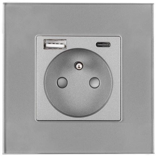 Priză Cu Pin Din Sticlă Gri + Încărcător Dublu USB 20W Tip A+C