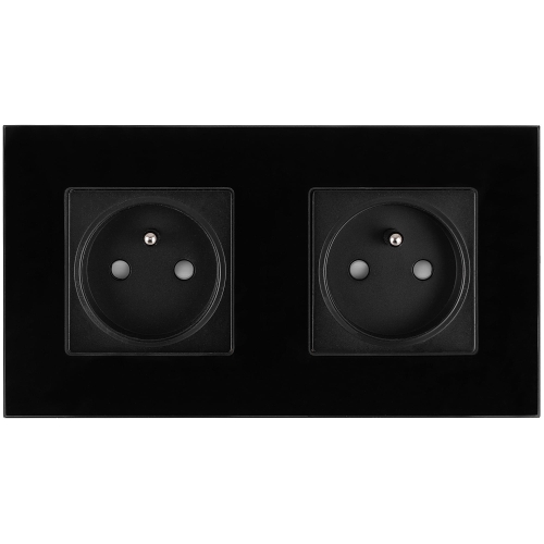 Priză Dublă Din Sticlă Neagră Set Ramă Dublă Și 2 X Priză Simplă Cu Pin