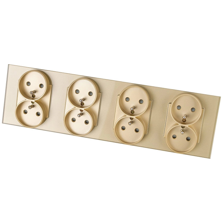 Priză Din Sticlă Cvadruplă Aurie Set Ramă Și 4 X Priză Dublă