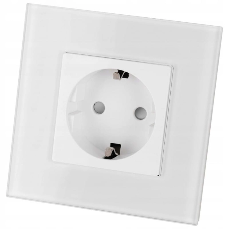 Priză Schuko Cu Împământare Fără Pin Simplă Din Sticlă Albă