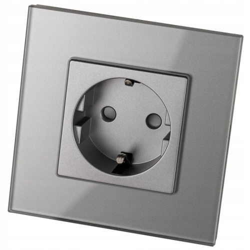 Priză Din Sticlă Schuko Cu Împământare Fără Pin Gri Simplă