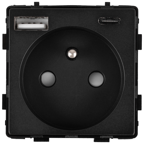 Modul Priză Cu Pin Neagră + Încărcător Dublu USB 20W Pentru Rame