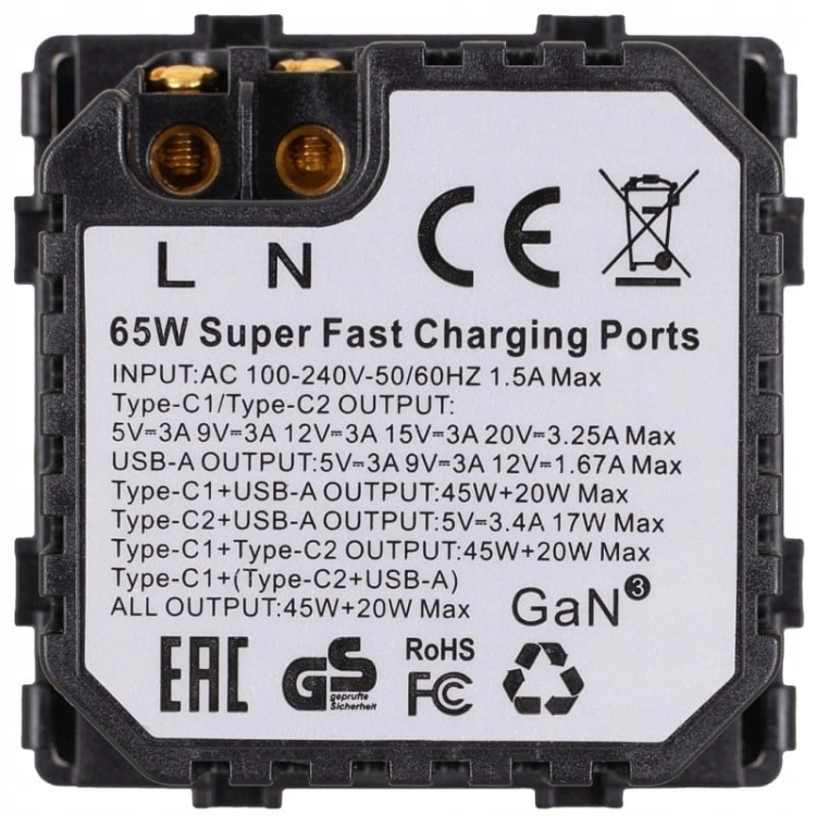 Modul Priză Încărcător Triplu USB 65W A+C+C Auriu Pentru Rame