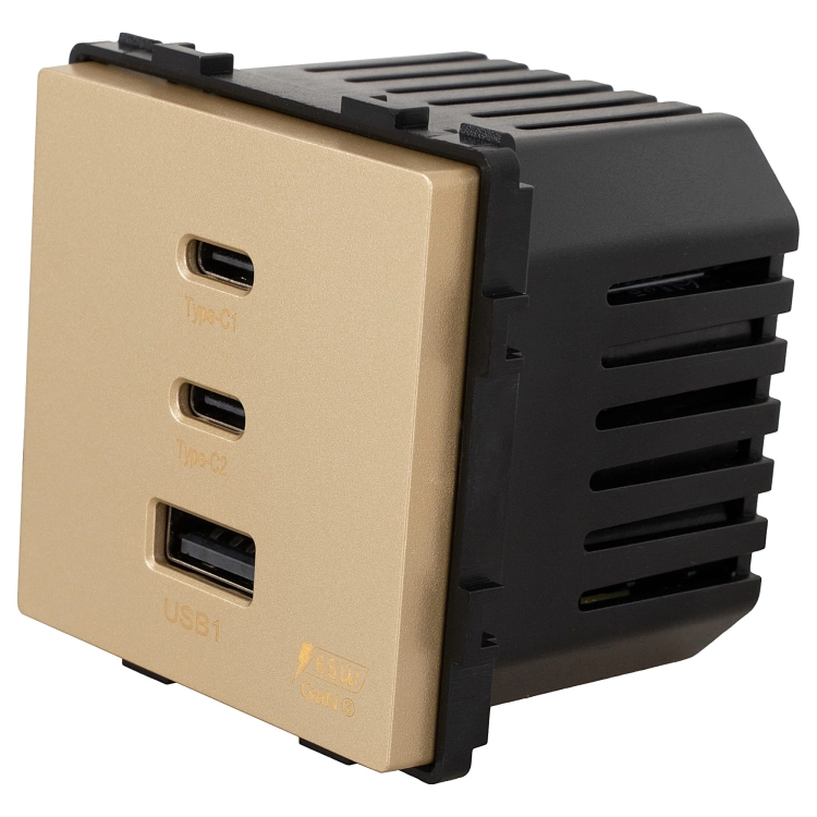 Modul Priză Încărcător Triplu USB 65W A+C+C Auriu Pentru Rame