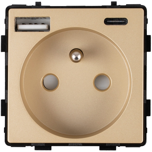 Modul Priză Cu Pin Auriu Și Încărcător Dublu USB 20W Tip A+C Pentru Rame