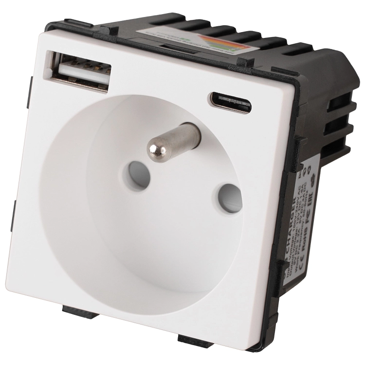 Modul Priză Cu Pin Albă + Încărcător Dublu USB A+C 20W Pentru Rame