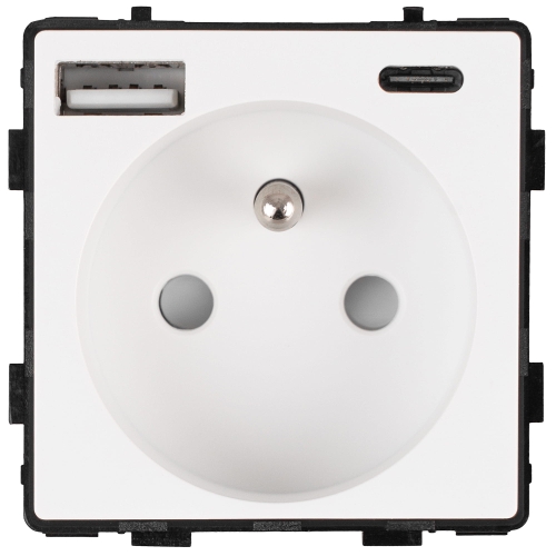 Modul Priză Cu Pin Albă + Încărcător Dublu USB A+C 20W Pentru Rame
