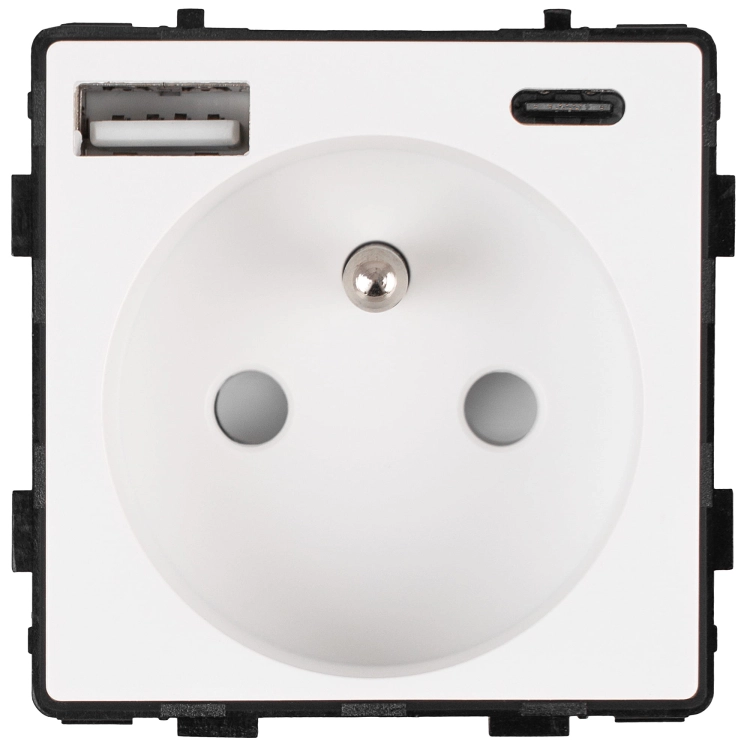 Modul Priză Cu Pin Albă + Încărcător Dublu USB A+C 20W Pentru Rame