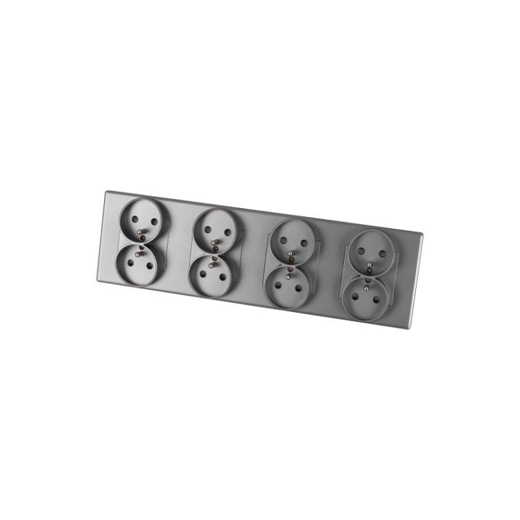 Priză Cvadriplă Gri Cu Pin Set Ramă PCV Cvadriplă 4 X Prize Duble