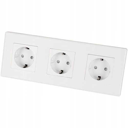 Priză Triplă Schuko Albă Ramă PVC Triplă Și 3 X Priză