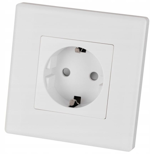 Priză Albă Schuko Cu Împământare Fără Pin Set Cu Ramă PCV