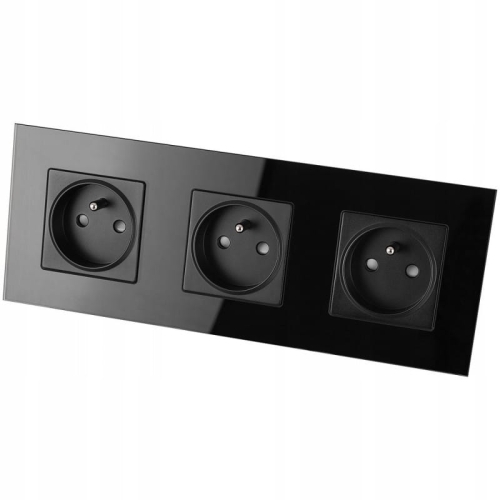 Priză Triplă Din Sticlă Neagră Set Ramă Triplă Și 3 X Prize