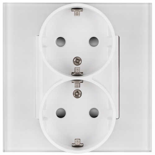 Priză Dublă Albă Schuko Set Cu Ramă Din Sticlă