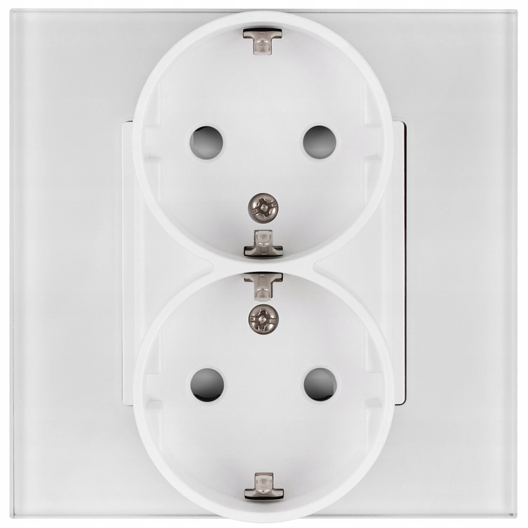 Priză Dublă Albă Schuko Set Cu Ramă Din Sticlă