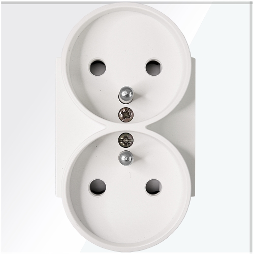 Priză Dublă Albă Cu Pin Set Cu Ramă Din Sticlă