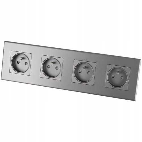 Priză Cvadriplă Gri Cu Pin Set Ramă PCV Cvadriplă 4 X Prize Simple