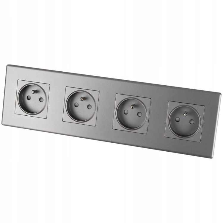Priză Cvadriplă Gri Cu Pin Set Ramă PCV Cvadriplă 4 X Prize Simple