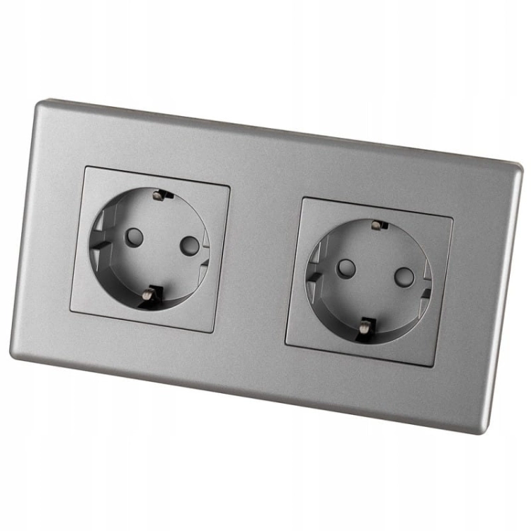 Priză Dublă Schuko Gri Set Ramă PCV Dublă 2 X Priză Simplă