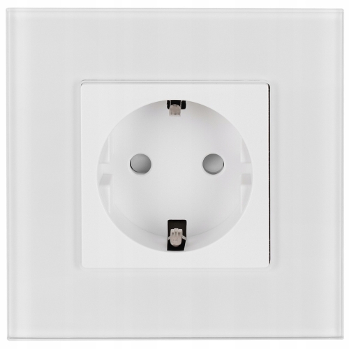 Priză Albă Schuko Cu Împământare Set Cu Ramă Din Sticlă MIUUN