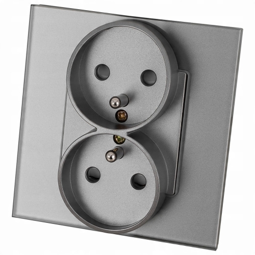 Priză Dublă Gri Cu Pin Set Cu Ramă Din Sticlă MIUUN