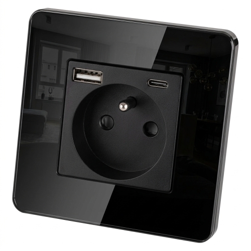 Priză Din Sticlă LUCIU Cu Pin + Încărcător Dublu USB A+C 20W MIUUN