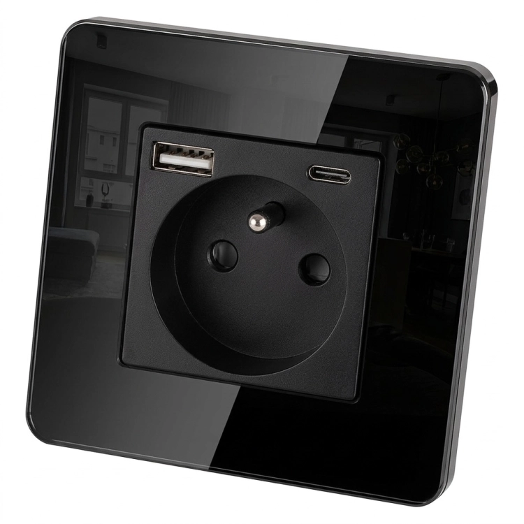 Priză Din Sticlă LUCIU Cu Pin + Încărcător Dublu USB A+C 20W MIUUN