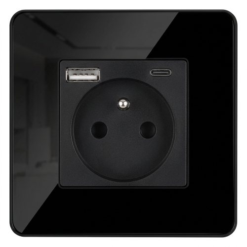 Priză Din Sticlă LUCIU Cu Pin + Încărcător Dublu USB A+C 20W MIUUN