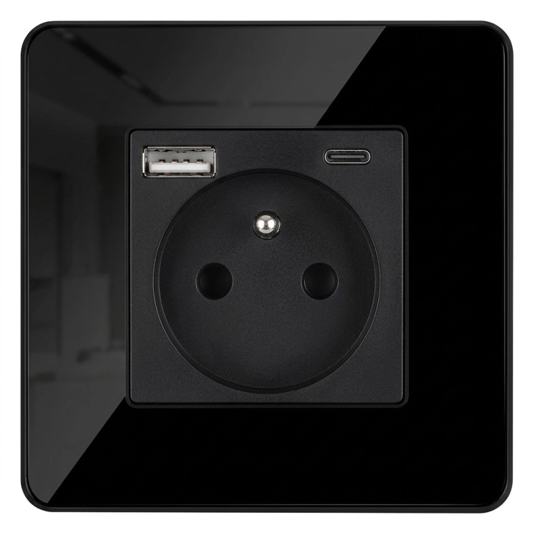 Priză Din Sticlă LUCIU Cu Pin + Încărcător Dublu USB A+C 20W MIUUN