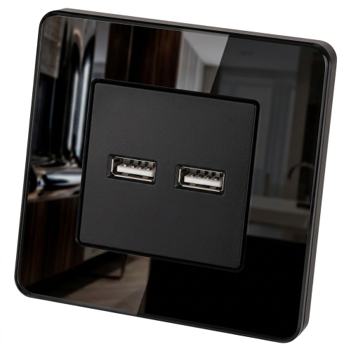 Încărcător Dublu USB 3.1A Negru Set Cu Ramă Din Sticlă Lucioasă MIUUN