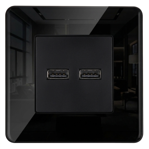 Încărcător Dublu USB 3.1A Negru Set Cu Ramă Din Sticlă Lucioasă MIUUN