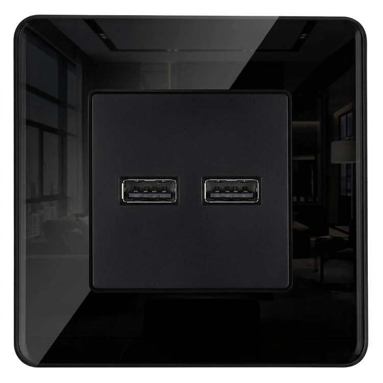 Încărcător Dublu USB 3.1A Negru Set Cu Ramă Din Sticlă Lucioasă MIUUN
