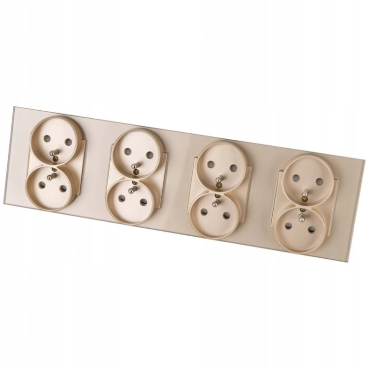 Priză Din Sticlă Cvadruplă Aurie Set Ramă Și 4 X Priză Dublă