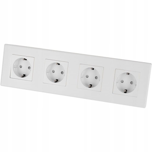 Priză Cvadruplă Schuko Albă Ramă PVC Cvadruplă Și 4 X Priză